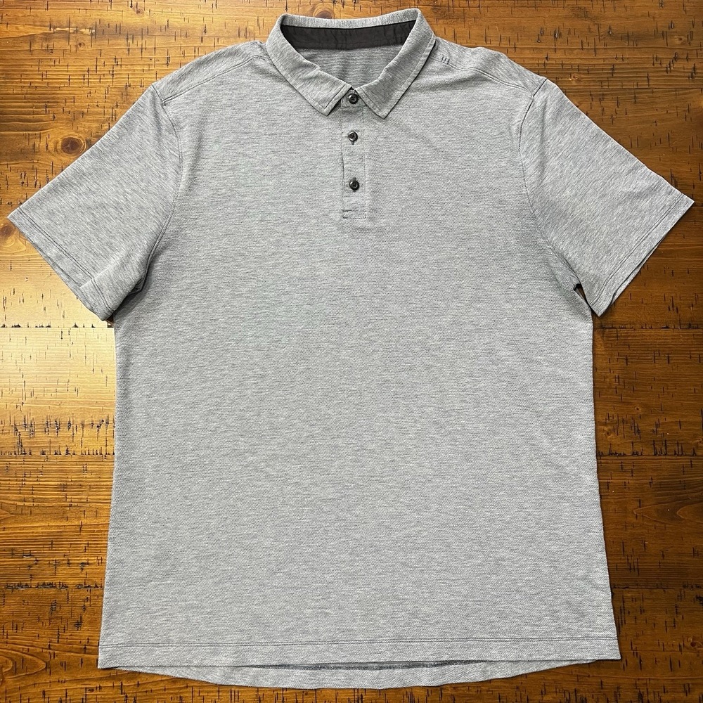 Lululemon Evolution Polo Shirt Men's XL Heathered Blue Performance Short Sleeve
